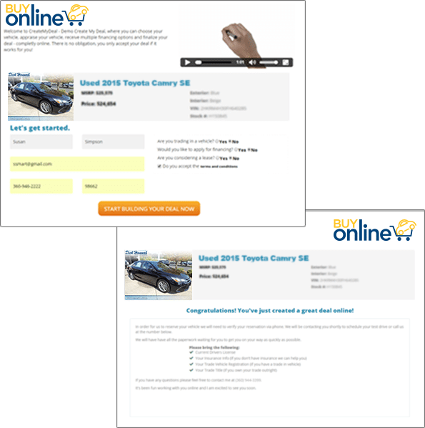 Example pages from the Buy Online Tool