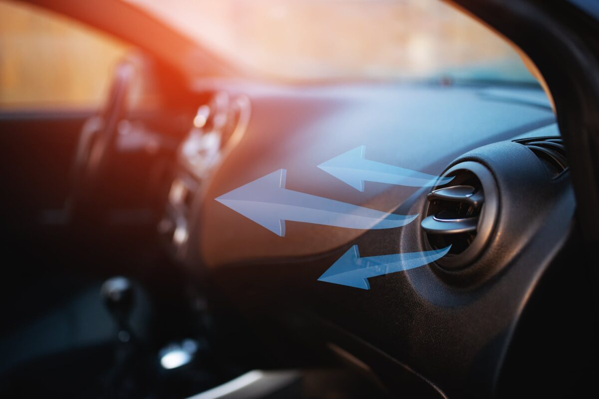 Car interior with airflow out the ac unit.
